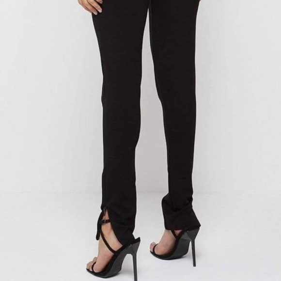 Maniere De Voir Women 6 Black White Ponte High Rise Ankle Zip Piped Leggings - Picture 4 of 15